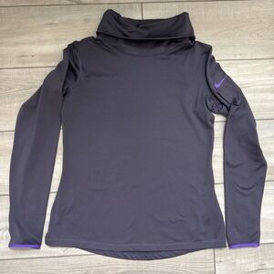 Nike Pro Dry Fit Cowl Neck Womens L Purple pullover Thumb Holes Running Workout